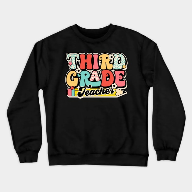 Retro Third Grade Teacher Flower Back To School For Boys Girl Crewneck Sweatshirt by luxembourgertreatable